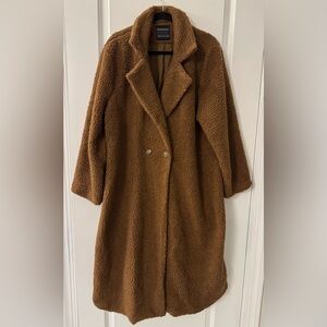 #1476 - BloomChic Double Breasted Brown Teddy Bear Faux Sherpa Midi Winter Coat